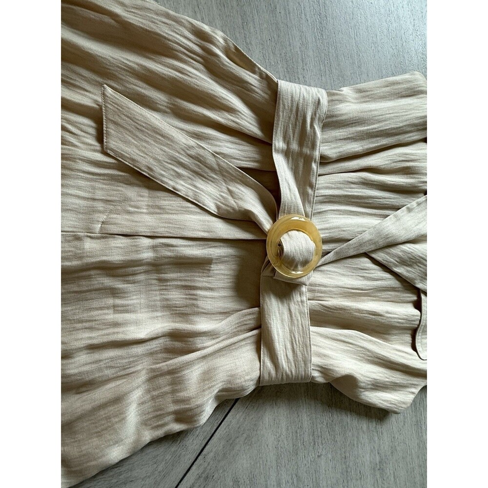 🎯 BEST TITLE: Zara Long Belted Jumpsuit Beige Women Size L Wide Leg Chic Style - Picture 12 of 16